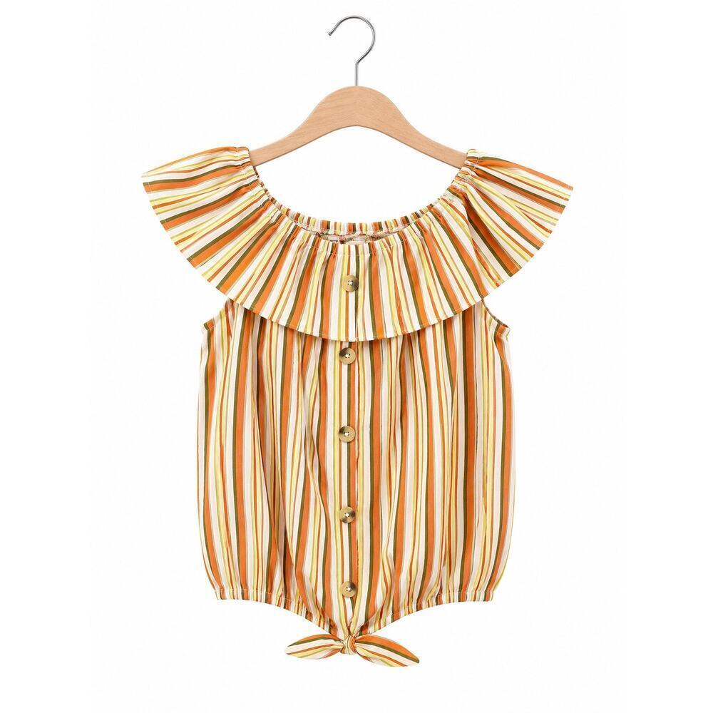 Girls Love OK Striped Ruffle Off Shoulder Tie Front Top Size 14/16 Boho